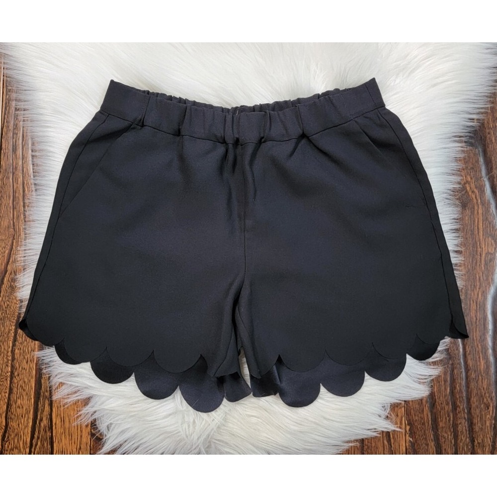 Madewell Black Scallop Hem Shorts Women's Size XS Pull On Pockets Casual